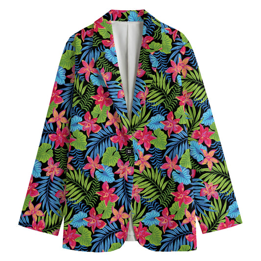 Hawaiian Floral Pattern Print Women's Cotton Blazer