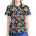 Hawaiian Floral Pattern Print Women's Polo Shirt