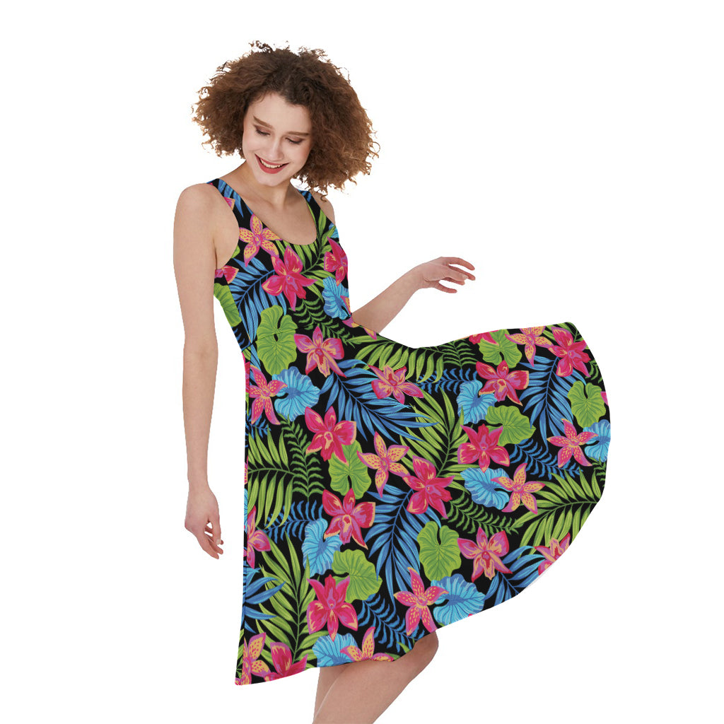 Hawaiian Floral Pattern Print Women's Sleeveless Dress