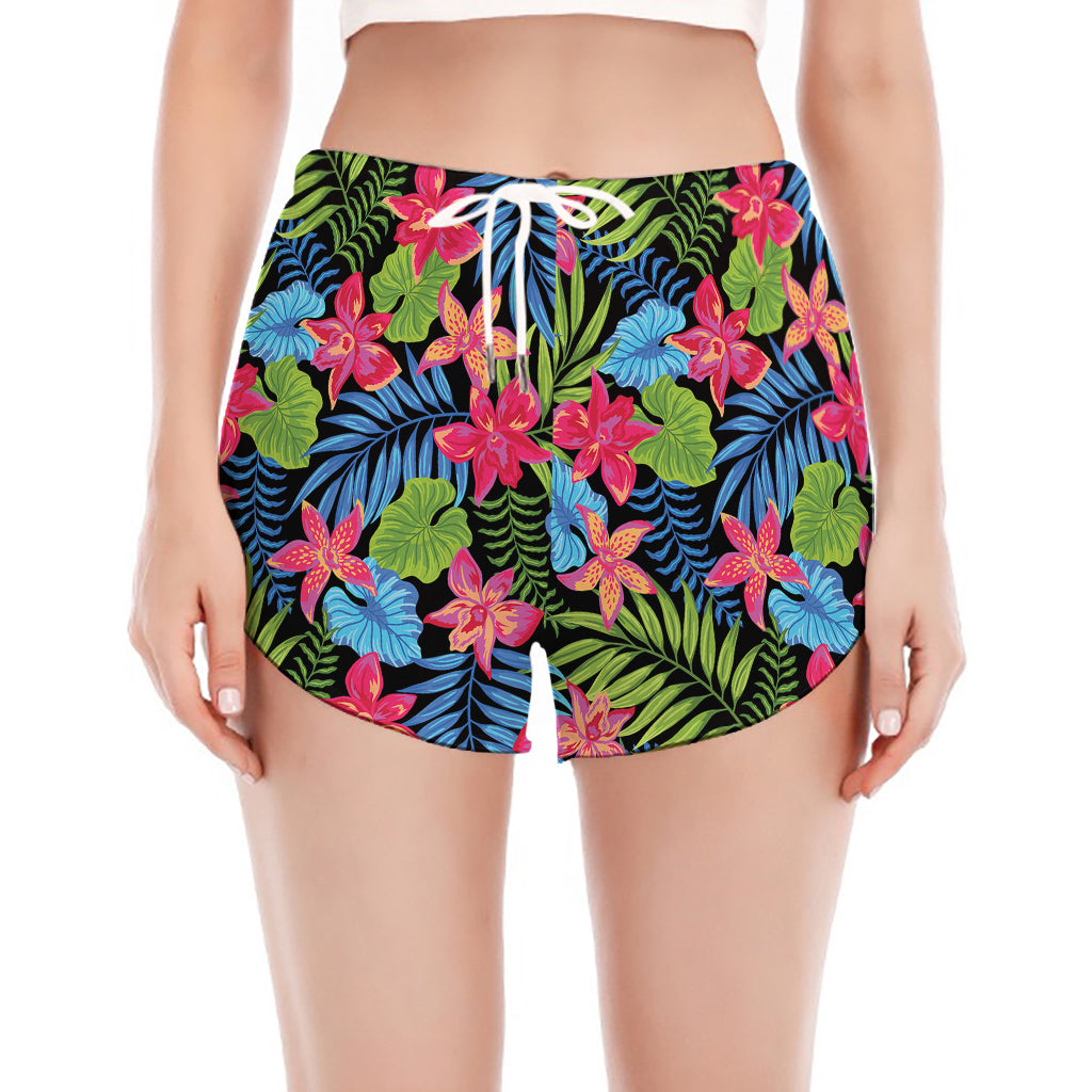 Hawaiian Floral Pattern Print Women's Split Running Shorts