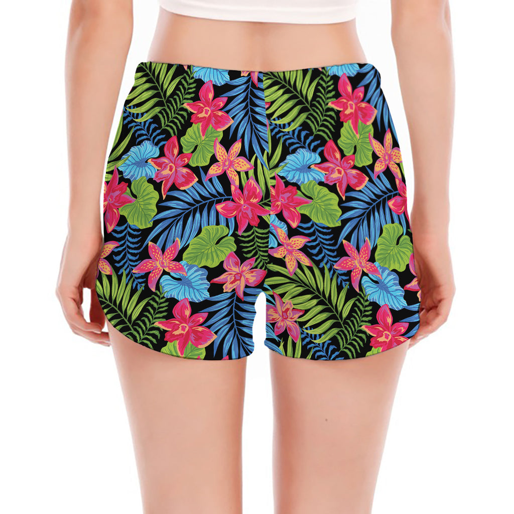 Hawaiian Floral Pattern Print Women's Split Running Shorts