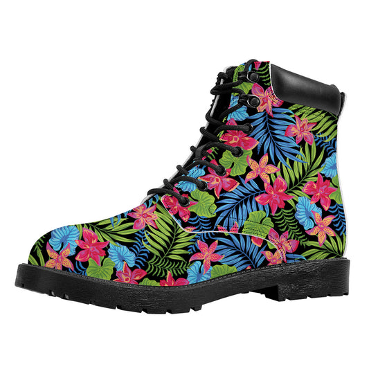 Hawaiian Floral Pattern Print Work Boots