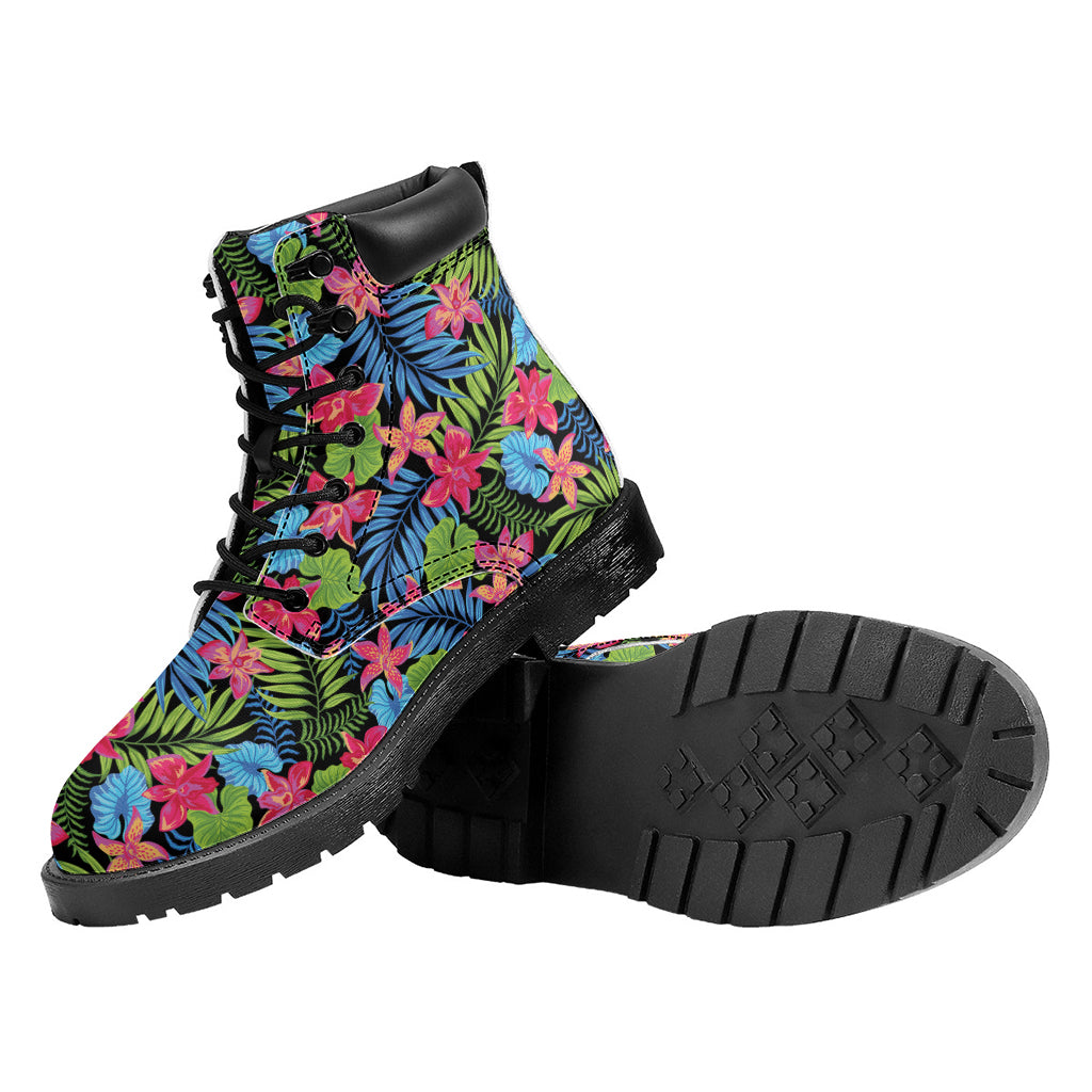 Hawaiian Floral Pattern Print Work Boots