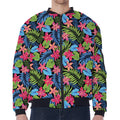 Hawaiian Floral Pattern Print Zip Sleeve Bomber Jacket
