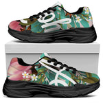 Hawaiian Flower Aloha Print Black Chunky Shoes