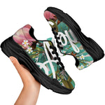 Hawaiian Flower Aloha Print Black Chunky Shoes