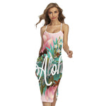 Hawaiian Flower Aloha Print Cross Back Cami Dress