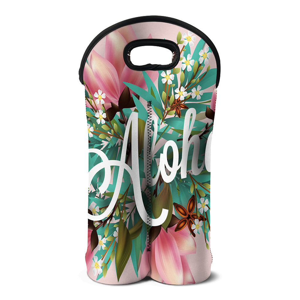 Hawaiian Flower Aloha Print Double Neoprene Wine Tote