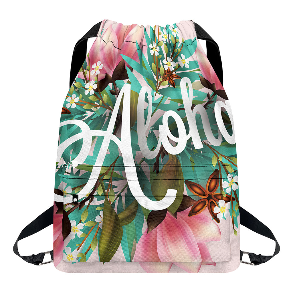Hawaiian Flower Aloha Print Drawstring Backpack