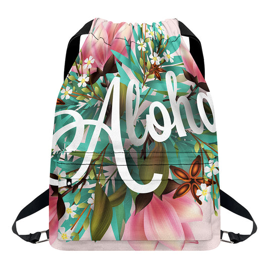 Hawaiian Flower Aloha Print Drawstring Backpack