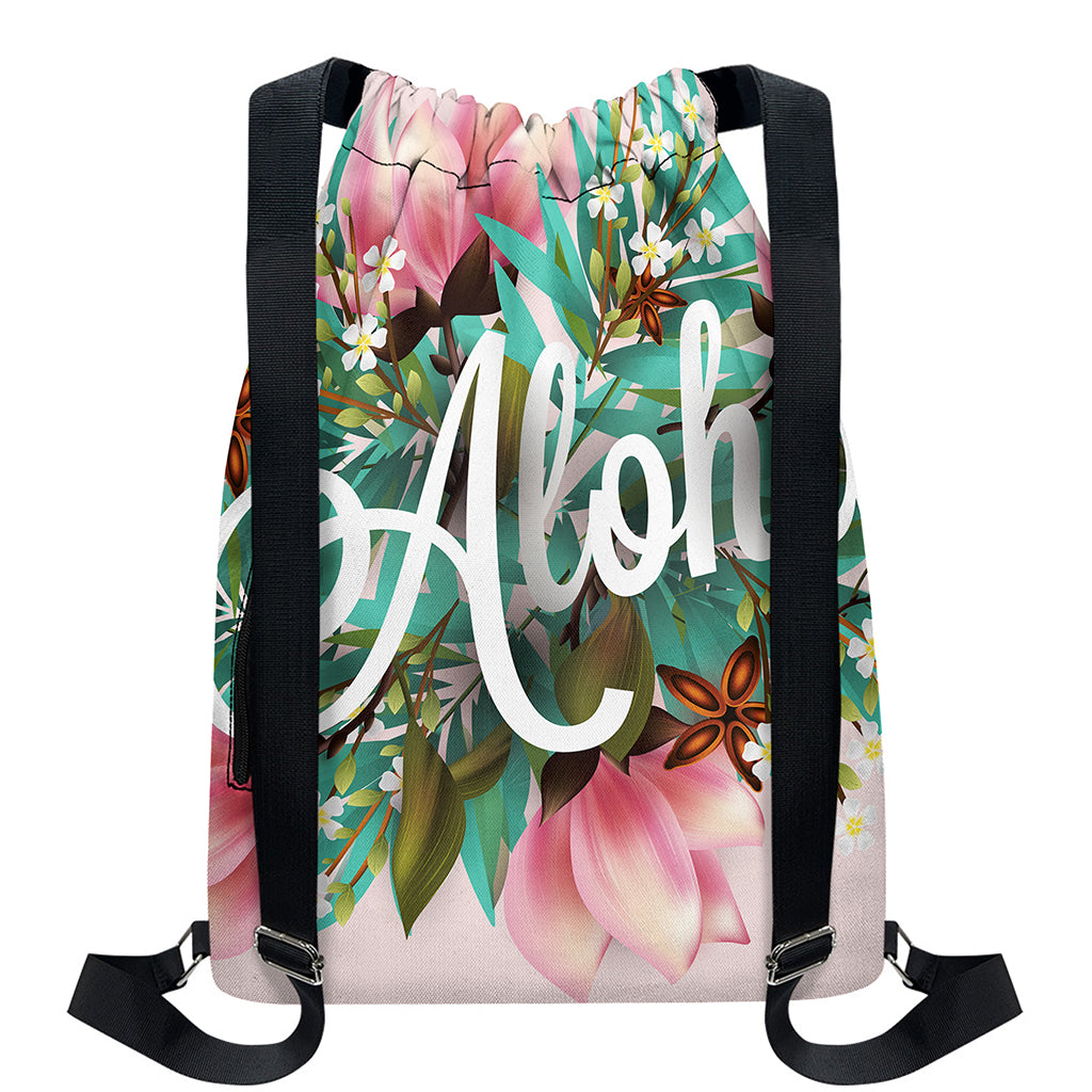 Hawaiian Flower Aloha Print Drawstring Backpack