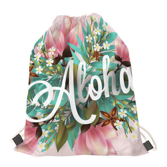Hawaiian Flower Aloha Print Drawstring Bag