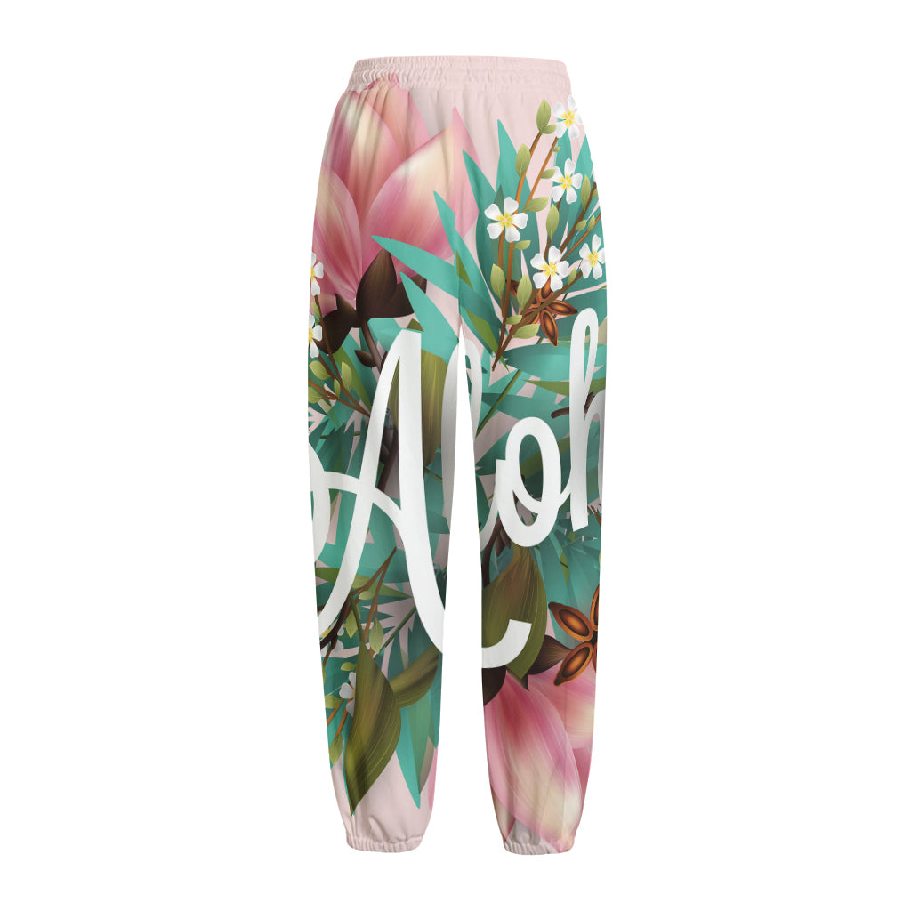 Hawaiian Flower Aloha Print Fleece Lined Knit Pants