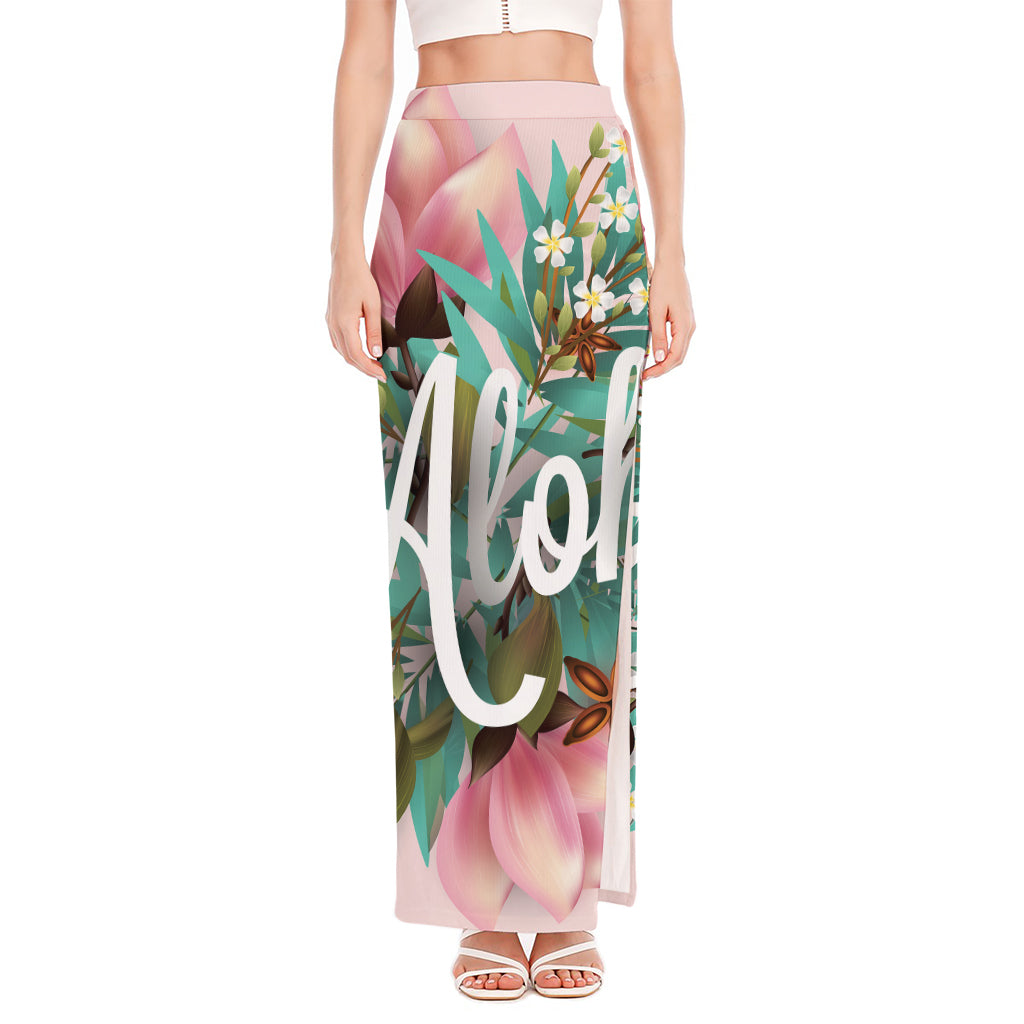 Hawaiian Flower Aloha Print High Slit Maxi Skirt