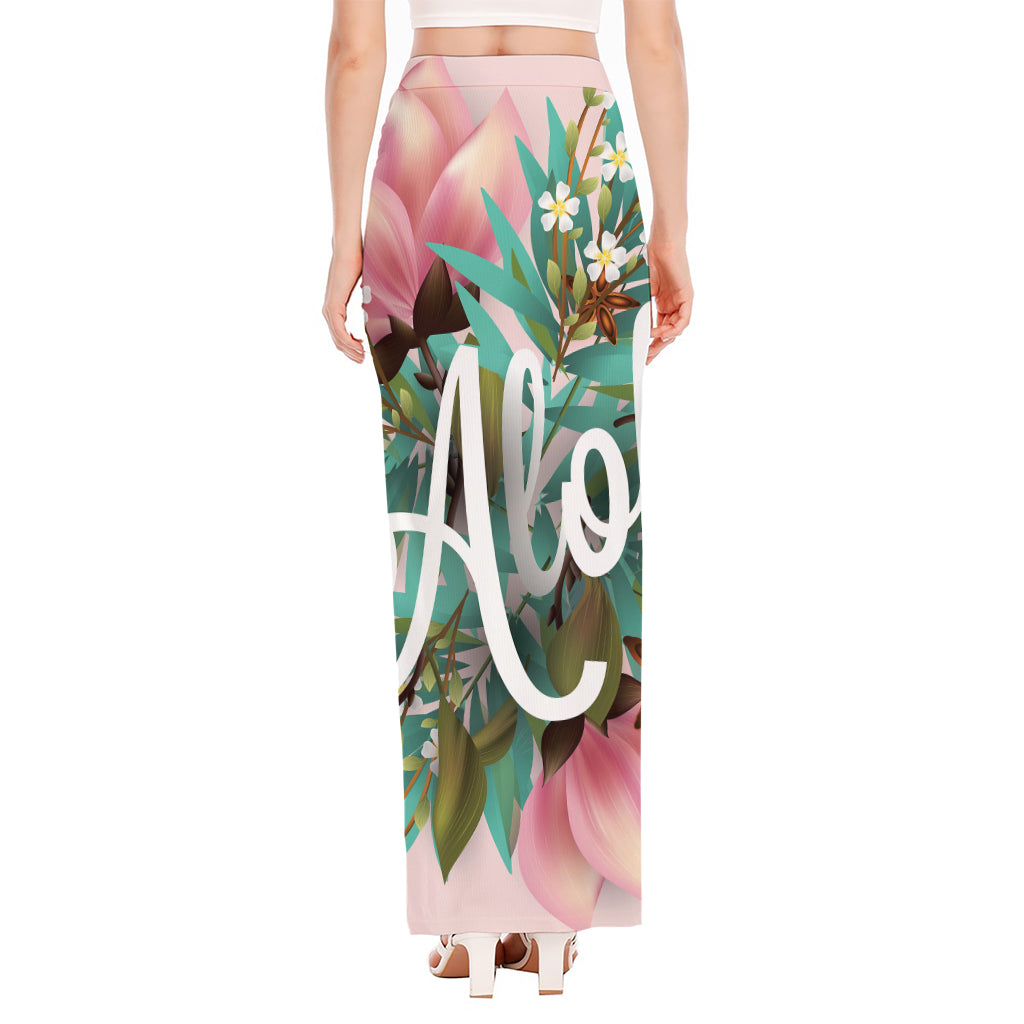 Hawaiian Flower Aloha Print High Slit Maxi Skirt