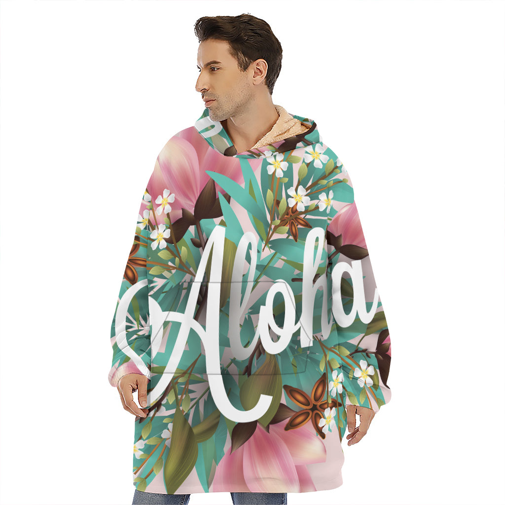 Hawaiian Flower Aloha Print Hoodie Blanket