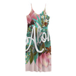 Hawaiian Flower Aloha Print Jersey Midi Cami Dress