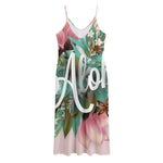 Hawaiian Flower Aloha Print Jersey Midi Cami Dress
