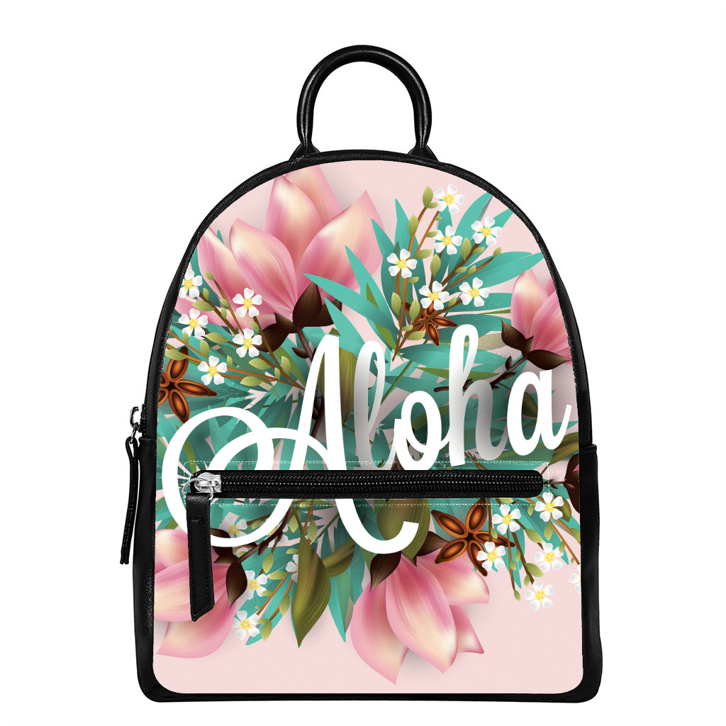 Hawaiian Flower Aloha Print Leather Backpack
