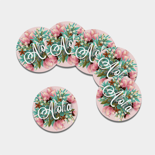 Hawaiian Flower Aloha Print Leather Coaster Set