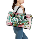 Hawaiian Flower Aloha Print Leather Duffle Bag