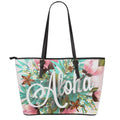Hawaiian Flower Aloha Print Leather Tote Bag With Zipper