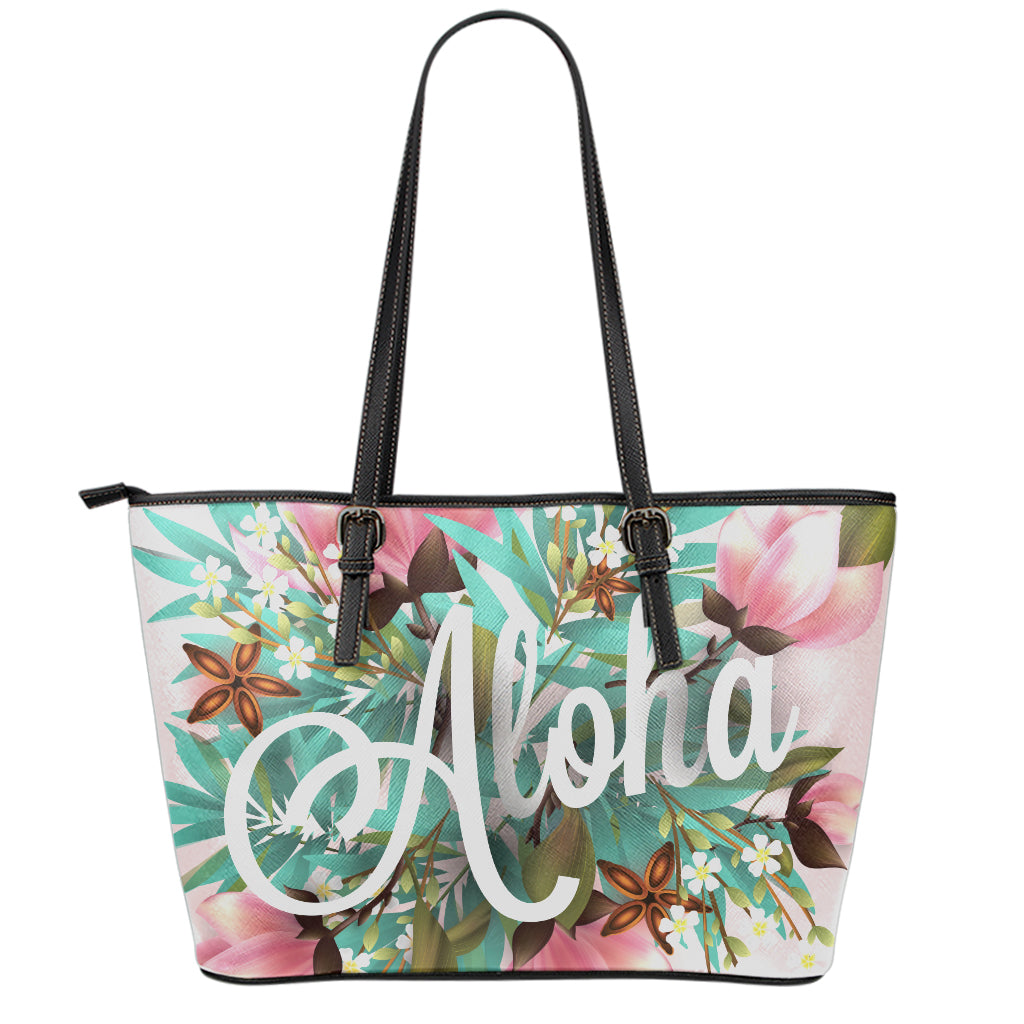 Hawaiian Flower Aloha Print Leather Tote Bag