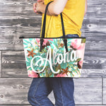 Hawaiian Flower Aloha Print Leather Tote Bag