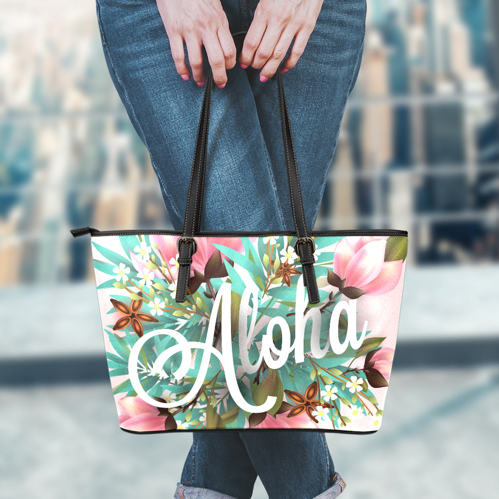 Hawaiian Flower Aloha Print Leather Tote Bag