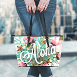 Hawaiian Flower Aloha Print Leather Tote Bag