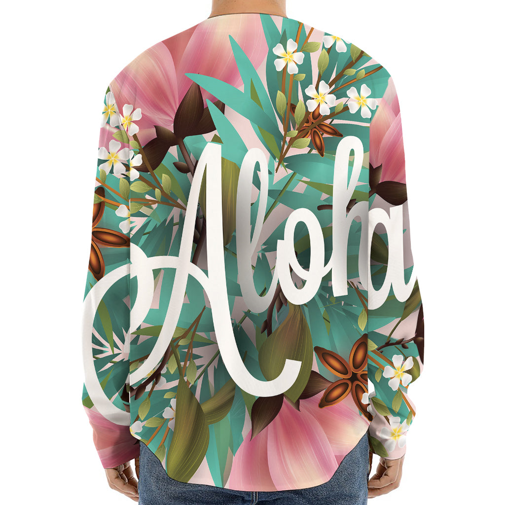 Hawaiian Flower Aloha Print Long Sleeve Baseball Jersey