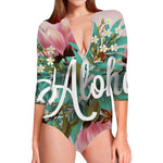 Hawaiian Flower Aloha Print Long Sleeve Swimsuit