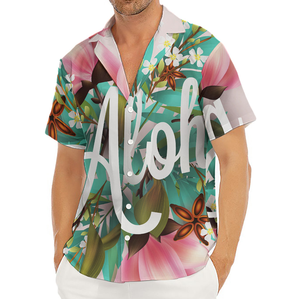 Hawaiian Flower Aloha Print Men's Deep V-Neck Shirt