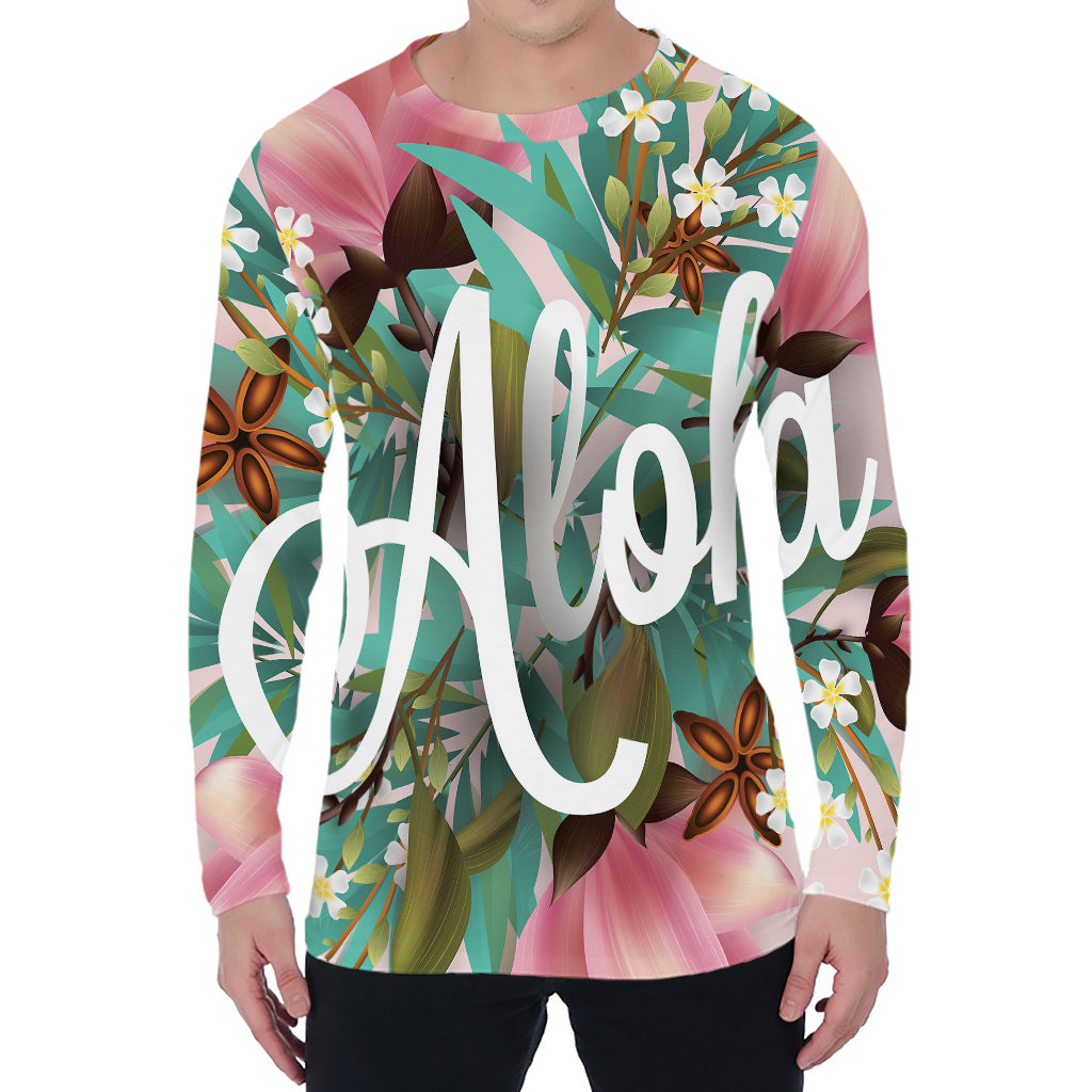 Hawaiian Flower Aloha Print Men's Long Sleeve T-Shirt