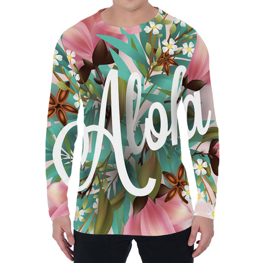 Hawaiian Flower Aloha Print Men's Long Sleeve T-Shirt