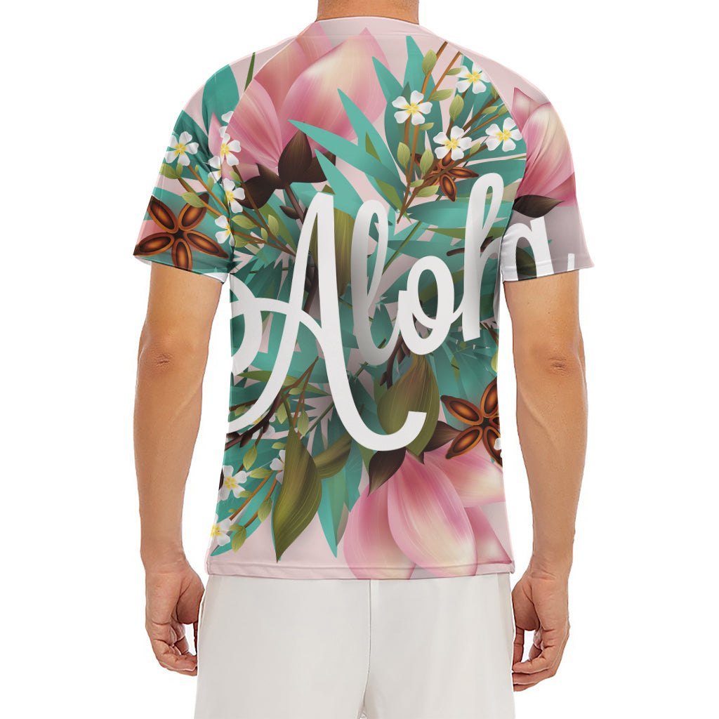 Hawaiian Flower Aloha Print Men's Short Sleeve Rash Guard