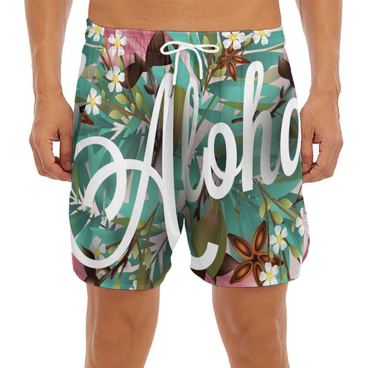 Hawaiian Flower Aloha Print Men's Split Running Shorts
