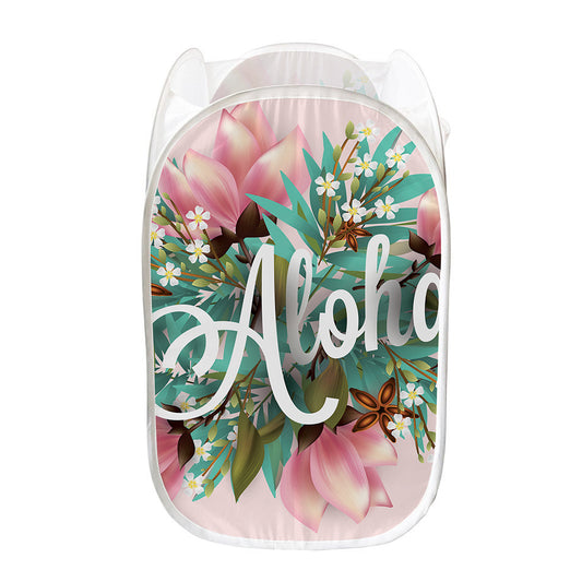Hawaiian Flower Aloha Print Mesh Laundry Hamper