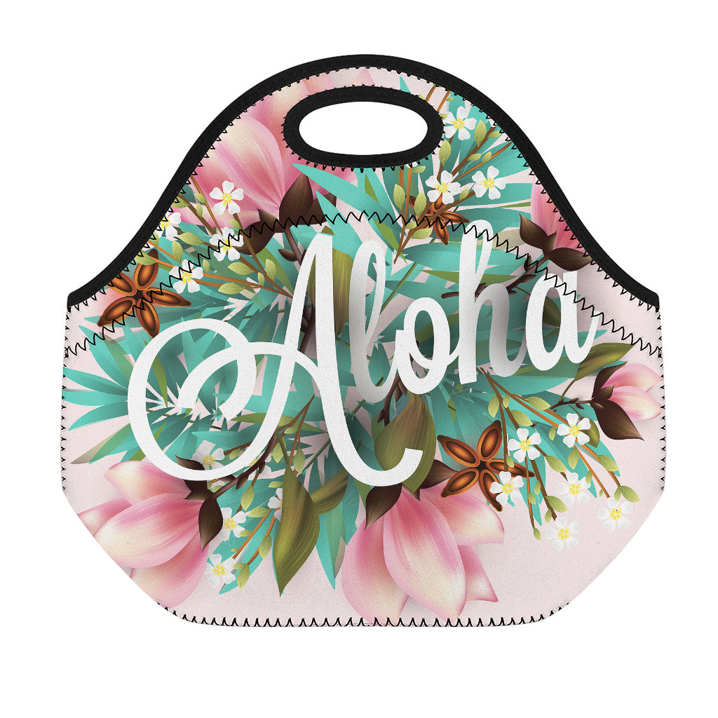 Hawaiian Flower Aloha Print Neoprene Lunch Bag