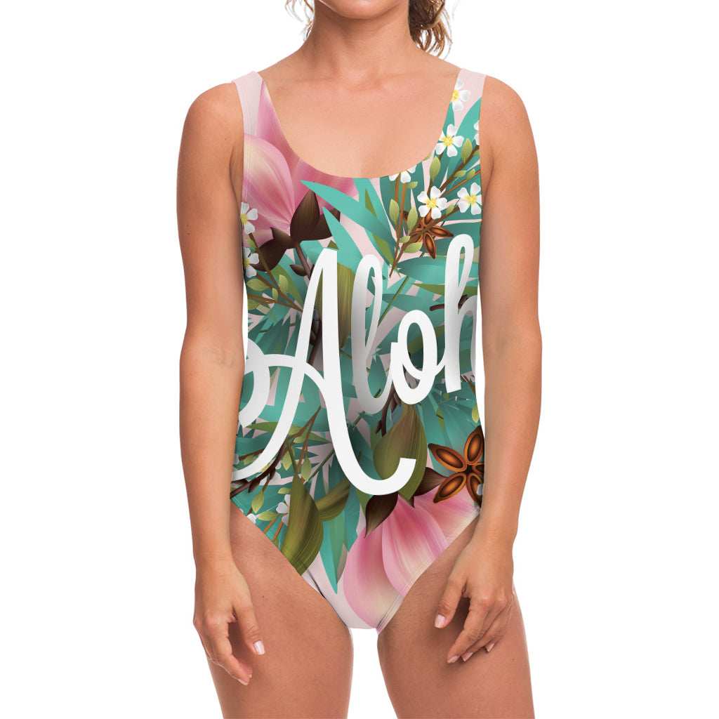 Hawaiian Flower Aloha Print One Piece Swimsuit