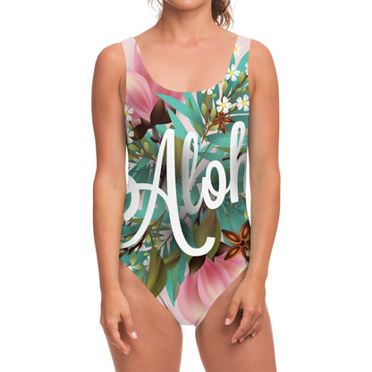 Hawaiian Flower Aloha Print One Piece Swimsuit