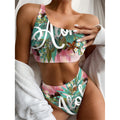 Hawaiian Flower Aloha Print One Shoulder Bikini Set