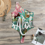Hawaiian Flower Aloha Print One Shoulder Bodysuit