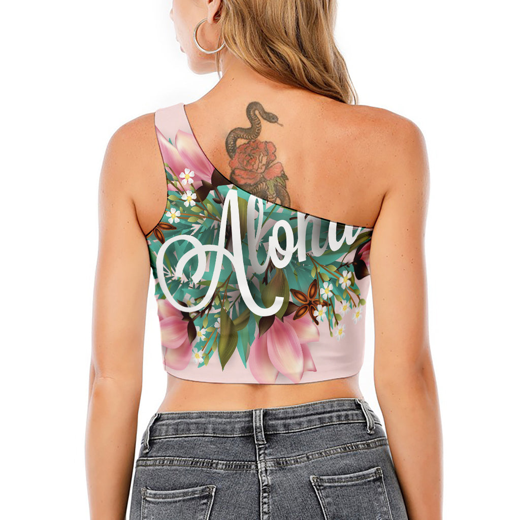 Hawaiian Flower Aloha Print One Shoulder Crop Top