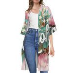 Hawaiian Flower Aloha Print Open Front Beach Cover Up