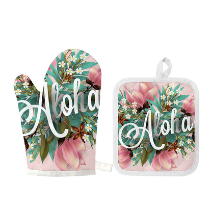 Hawaiian Flower Aloha Print Oven Mitt And Pot Holder Set