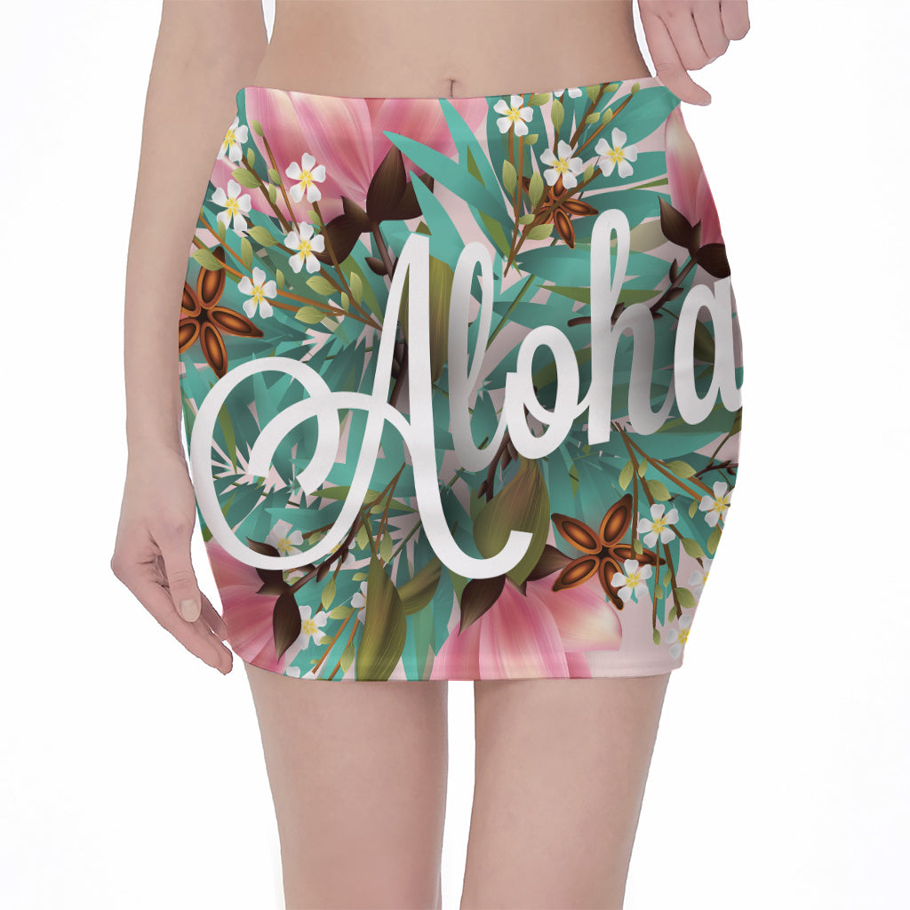 Hawaiian Flower Aloha Print Pencil Mini Skirt