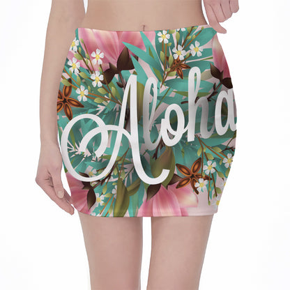 Hawaiian Flower Aloha Print Pencil Mini Skirt