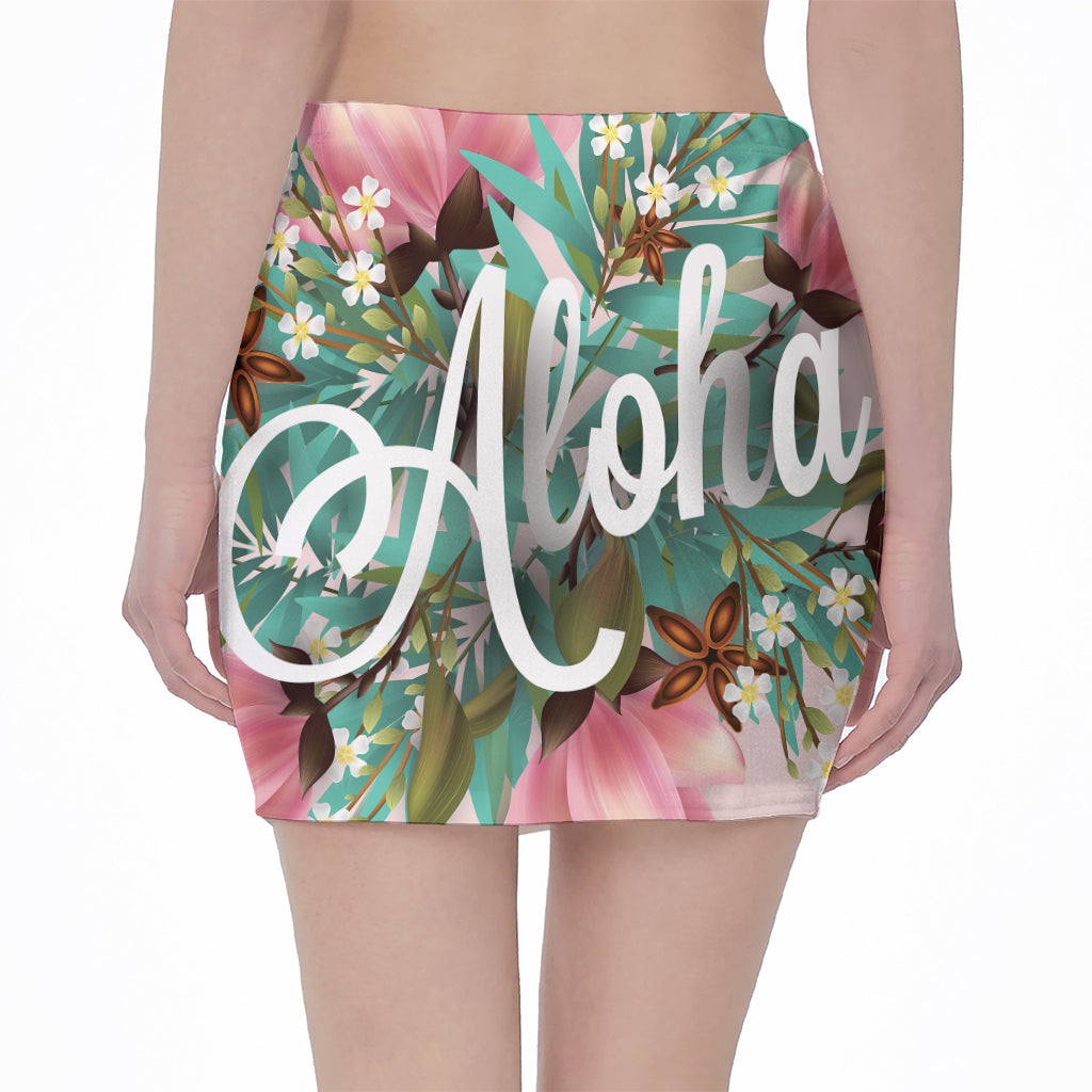 Hawaiian Flower Aloha Print Pencil Mini Skirt