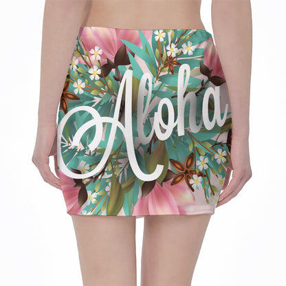 Hawaiian Flower Aloha Print Pencil Mini Skirt